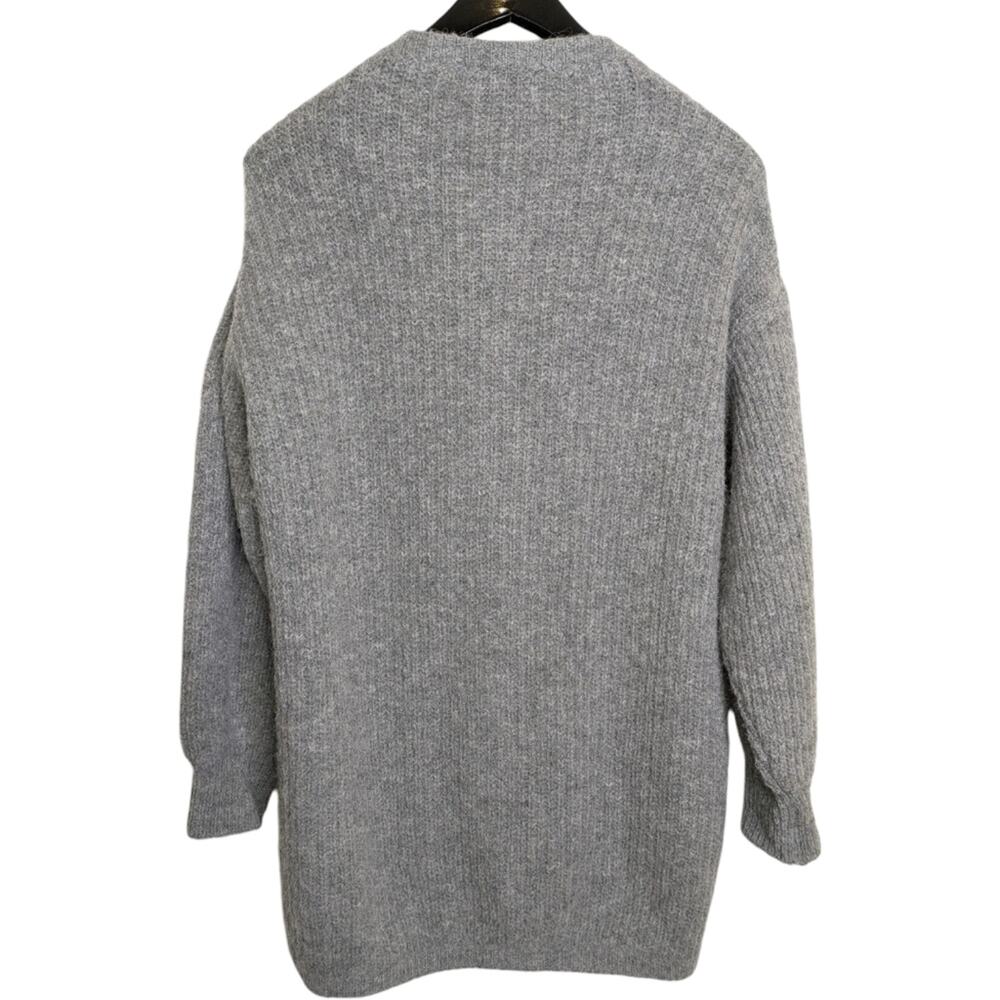 Meimeij Alpaca Mohair Cardigan Sweater Medium Ribbed Tunic Bubble Sleeve Gray - Picture 10 of 11